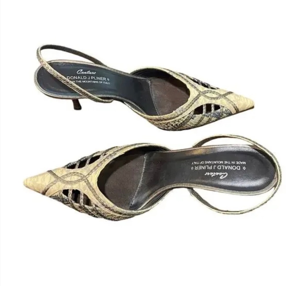 Donald J Pliner Snakeskin Reba Slingback Pointy Toe Heels Sz 10